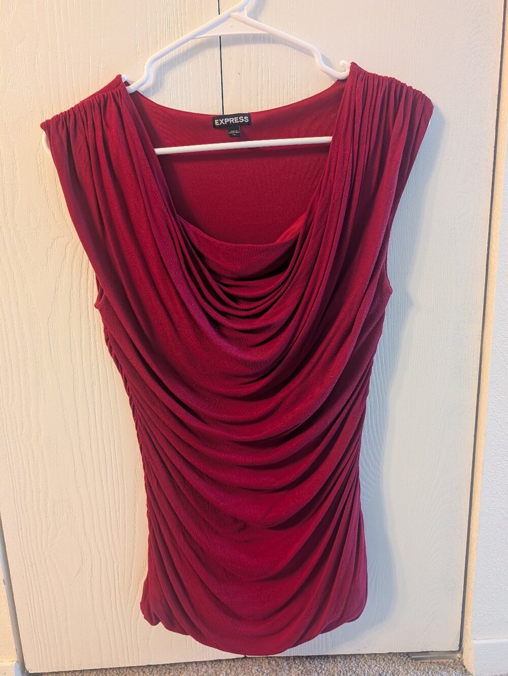 Express Women’s Draped Cowl Neck Top — Burgundy Red